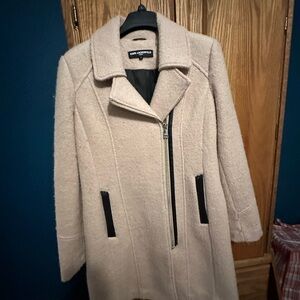 Karl Lagerfeld Beige Wool Coat with Dark Accents